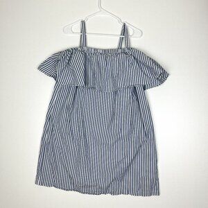 Eloquii Size 18 Blue & White Pinstripe Ruffle Shoulder Dress 100% Cotton 39" EUC